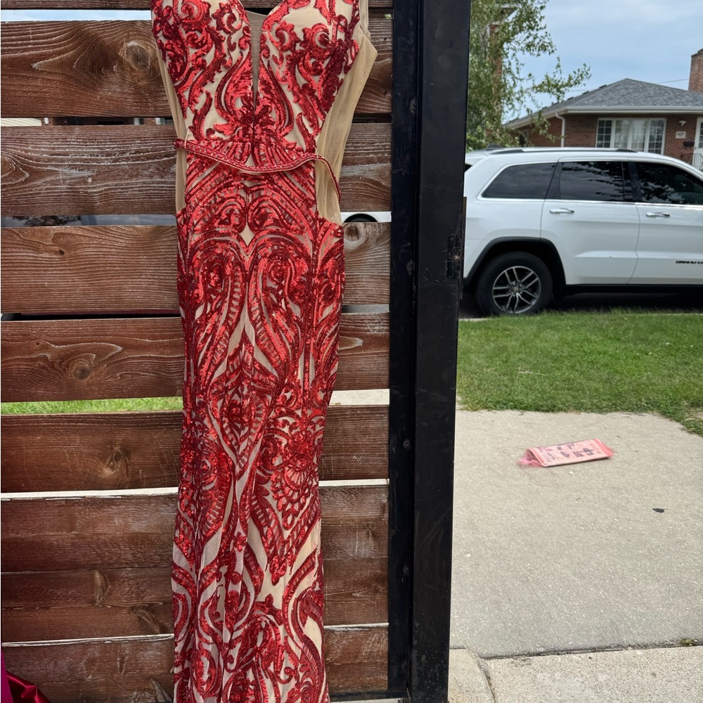 Red Beaded Evening Gown - Women Dresses